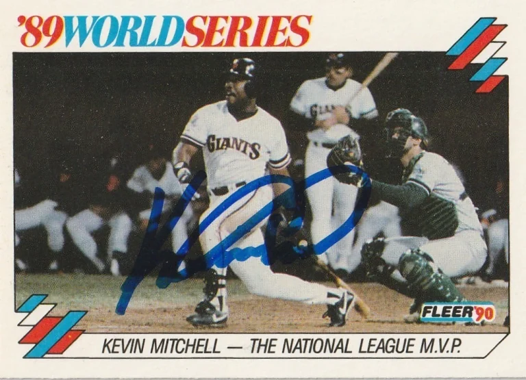 KEVIN MITCHELL SAN FRANCISCO GIANTS  SIGNED 1990 FLEER WORLD SERIES CARD #2