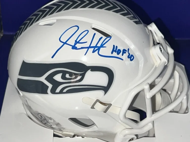 STEVE HUTCHINSON SEATTLE SEAHAWKS HOF 20 JSA AUTH SALUTE TO SERVICE SIGNED MINI