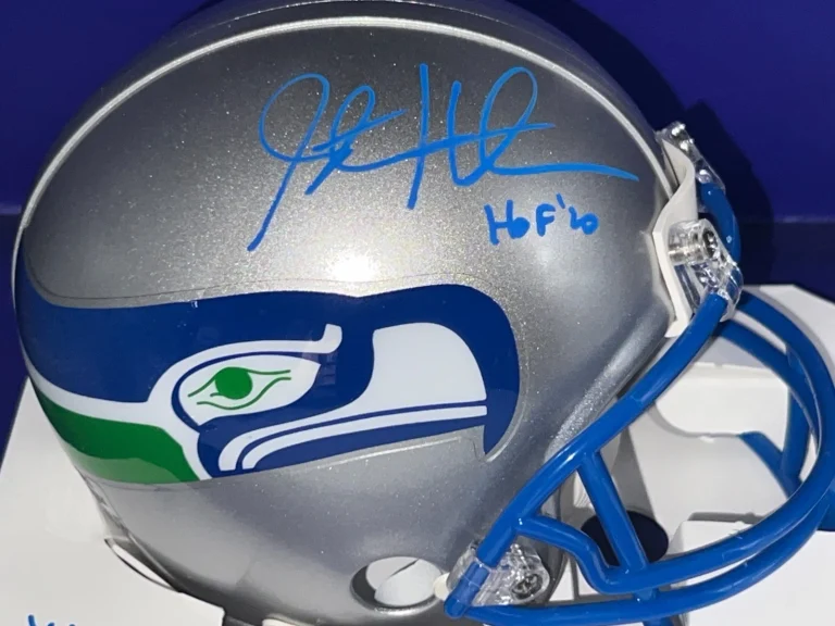 STEVE HUTCHINSON SEATTLE SEAHAWKS HOF 20 JSA AUTHENTICATED THROWBACK SIGNED MINI