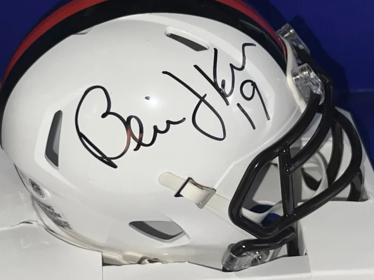 BERNIE KOSAR CLEVELAND BROWNS JSA AUTHENTICATED SIGNED WHITE OUT MINI HELMET
