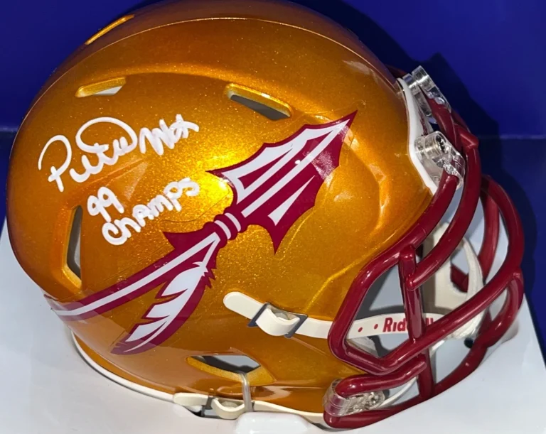 PETER WARRICK FLORIDA STATE SEMINOLES 99 CHAMPS  BECKETT SIGNED MINI HELMET