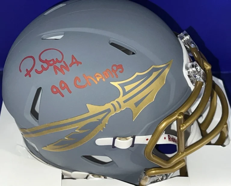 PETER WARRICK FLORIDA STATE SEMINOLES 99 CHAMPS  BECKETT SIGNED MINI HELMET