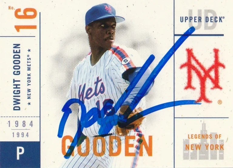 DWIGHT GOODEN NEW YORK METS  SIGNED 2001 UPPER DECK LEGENDS OF NEW YORK CARD #77