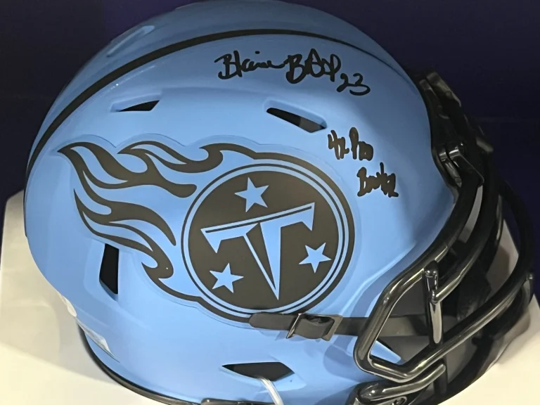 BLAINE BISHOP TENNESSEE TITANS 4 X PRO BOWL PSA SIGNED RAVE MINI HELMET