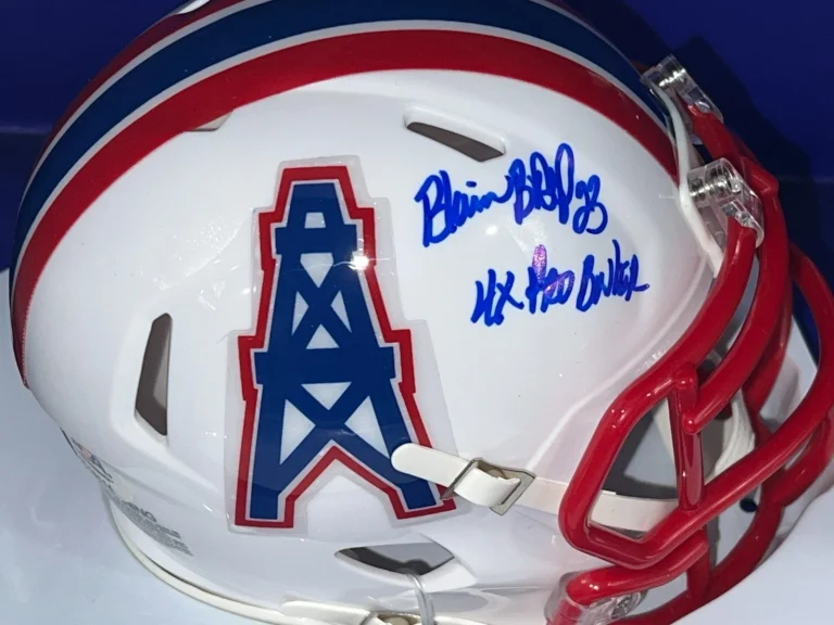 BLAINE BISHOP HOUSTON OILERS 4 X PRO BOWL PSA SIGNED MINI HELMET