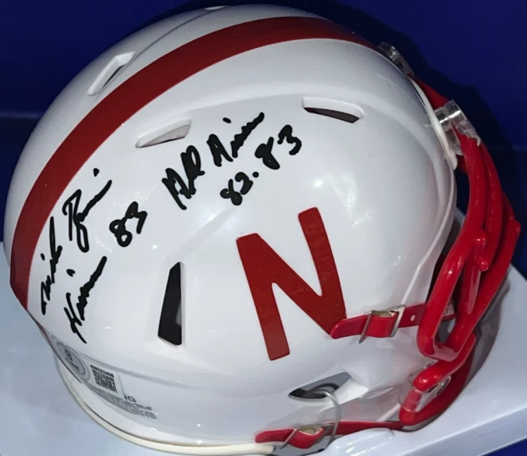 MIKE ROZIER NEBRASKA CORNHUSKERS HEISMAN 83/ AA 82,83 BECKETT SIGNED MINI HELMET