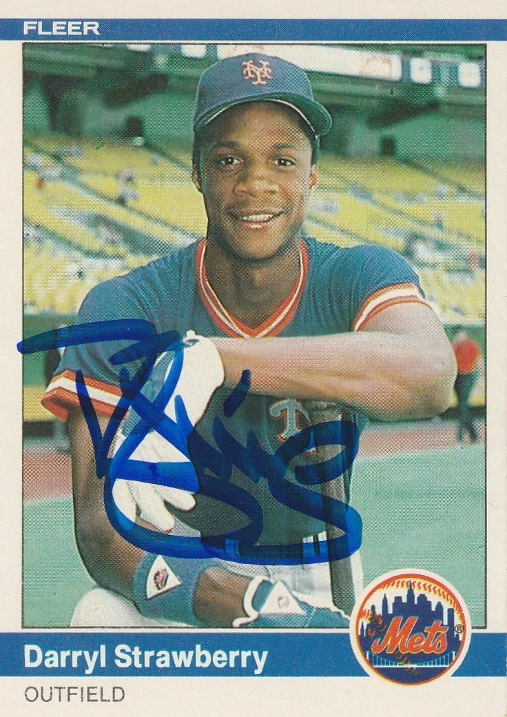 DARRYL STRAWBERRY NEW YORK METS SIGNED FLEER 1984 CARD #599