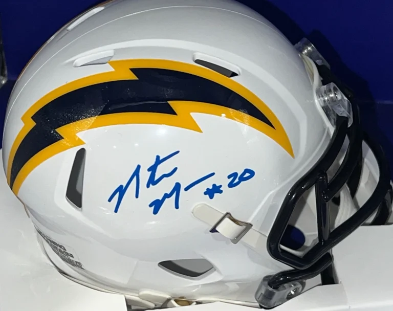 NATRONE MEANS LOS ANGELES CHARGERS PSA AUTHENTIC SIGNED RUSH NAVY MINI HELMET