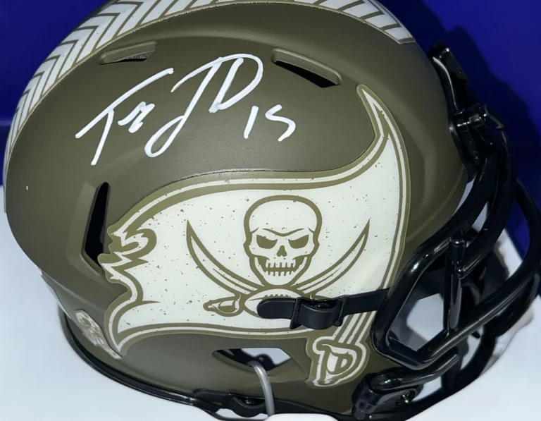 TEZ JOHNSON TAMPA BAY BUCCANEERS JSA AUTHENTICATED SIGNED SALUTE MINI HELMET