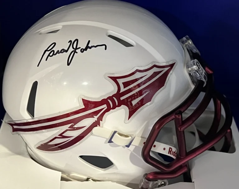 BRAD JOHNSON FLORIDA STATE SEMINOLES  BECKETT  SIGNED WHITE ALT  MINI HELMET
