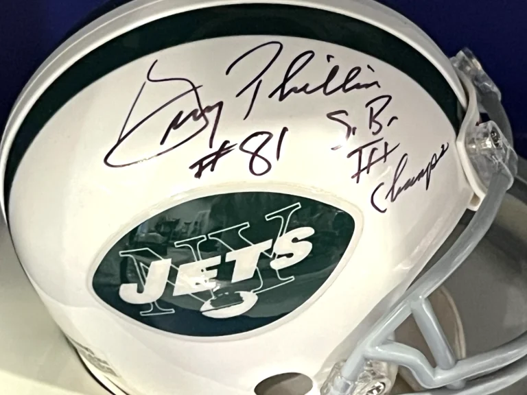 GERRY PHILBIN  NEW YORK JETS  SB III CHAMPS  SIGNED MINI HELMET