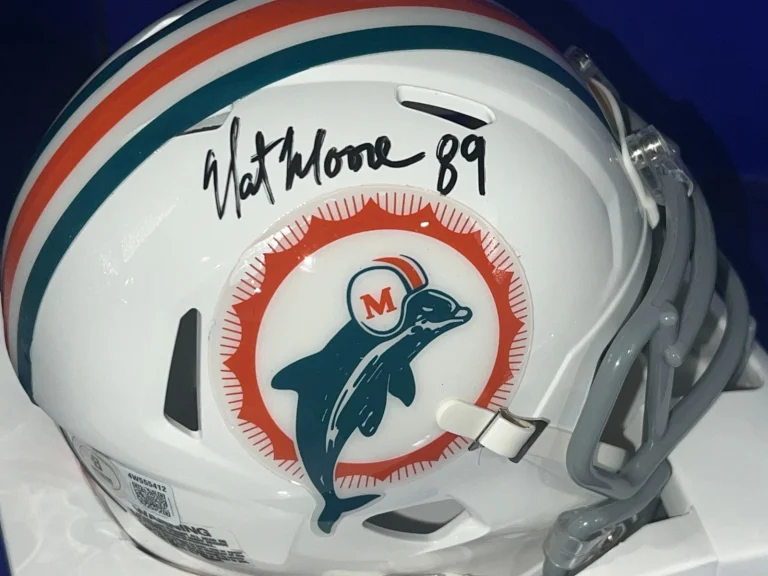 NAT MOORE MIAMI DOLPHINS BECKETT AUTHENTICATED SIGNED 70'S THROWBACK MINI HELMET