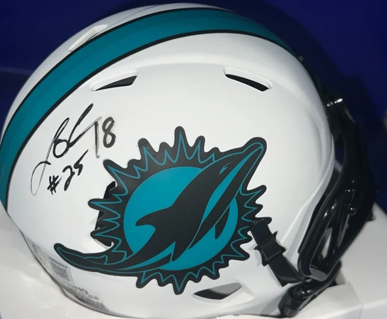 LOUIS OLIVER MIAMI DOLPHINS BECKETT AUTHENTIC  SIGNED LUNAR ECLIPSE MINI HELMET