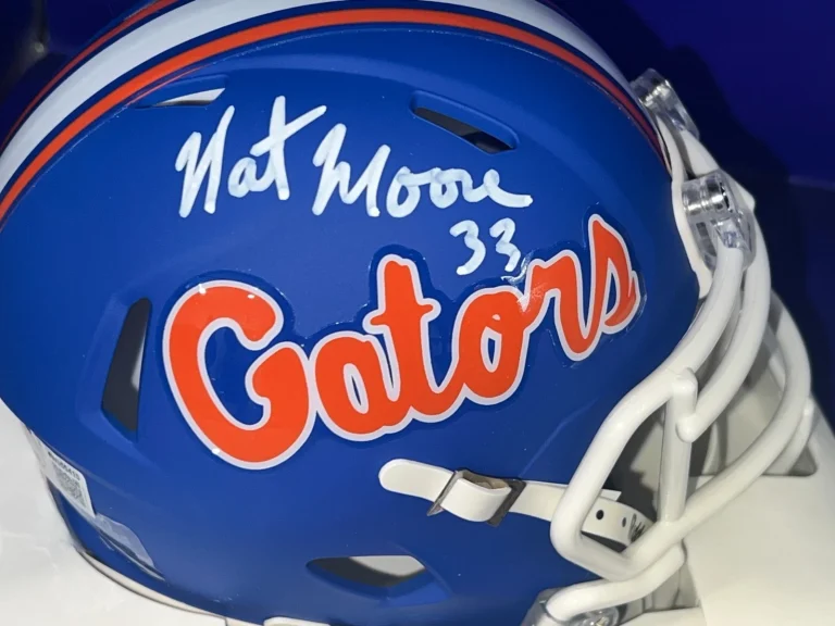 NAT MOORE FLORIDA GATORS BECKETT AUTHENTICATED  SIGNED BLUE ALT MINI HELMET