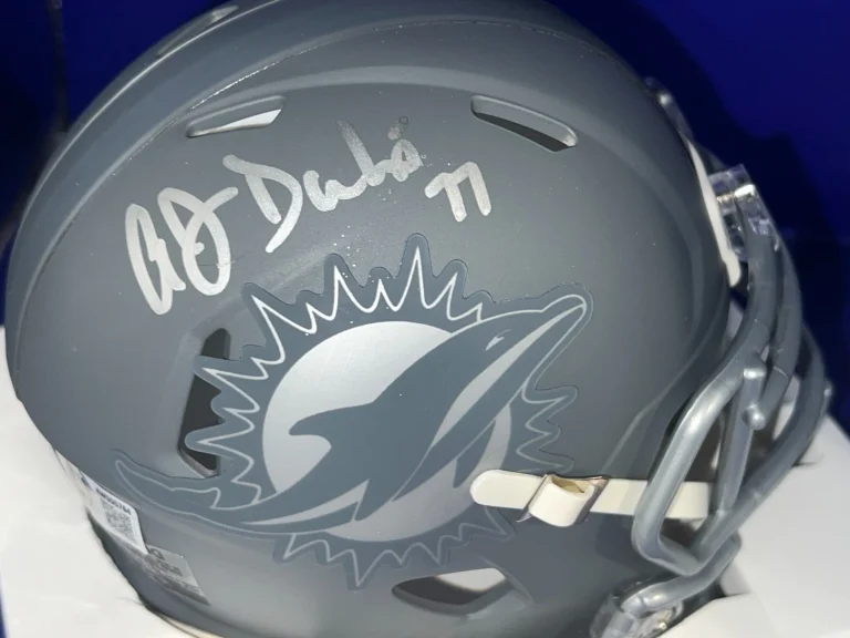 A.J. DUHE MIAMI DOLPHINS BECKETT AUTHENTICATED SIGNED SLATE MINI HELMET
