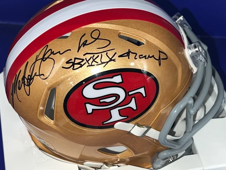 MERTON HANKS SAN FRANCISCO 49ERS SB XXIX CHAMPS PSA AUTH SIGNED TB  MINI HELMET