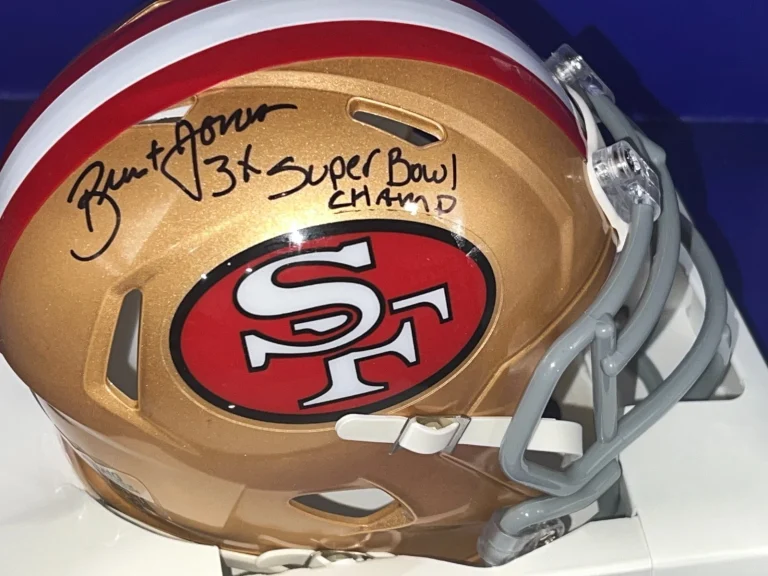 BRENT JONES SAN FRANCISCO 49ERS 3 X SB CHAMP PSA AUTHENTIC SIGNED TB MINI HELMET