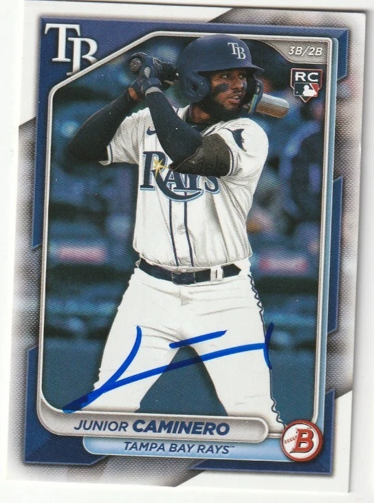 JUNIOR CAMINERO TAMPA RAYS  2024 BOWMAN BASE SET SIGNED CARD #20