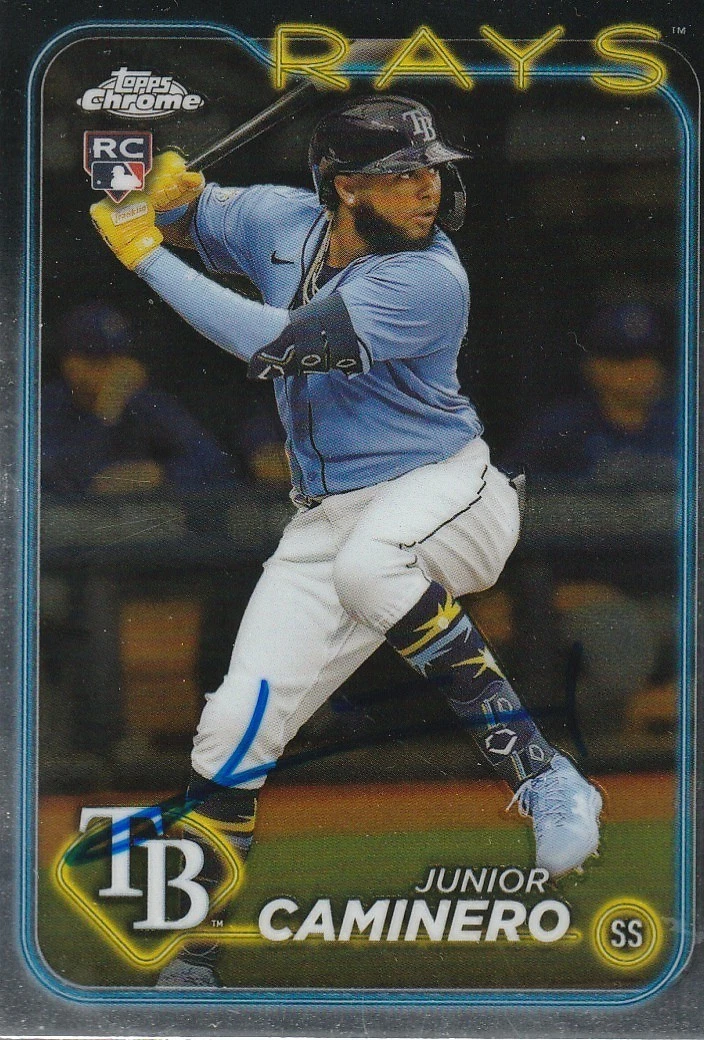 JUNIOR CAMINERO TAMPA RAYS  2024 TOPPS CHROME SIGNED CARD #213