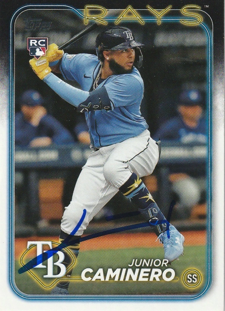 JUNIOR CAMINERO TAMPA RAYS  2024 TOPPS BASE SET SIGNED CARD #628