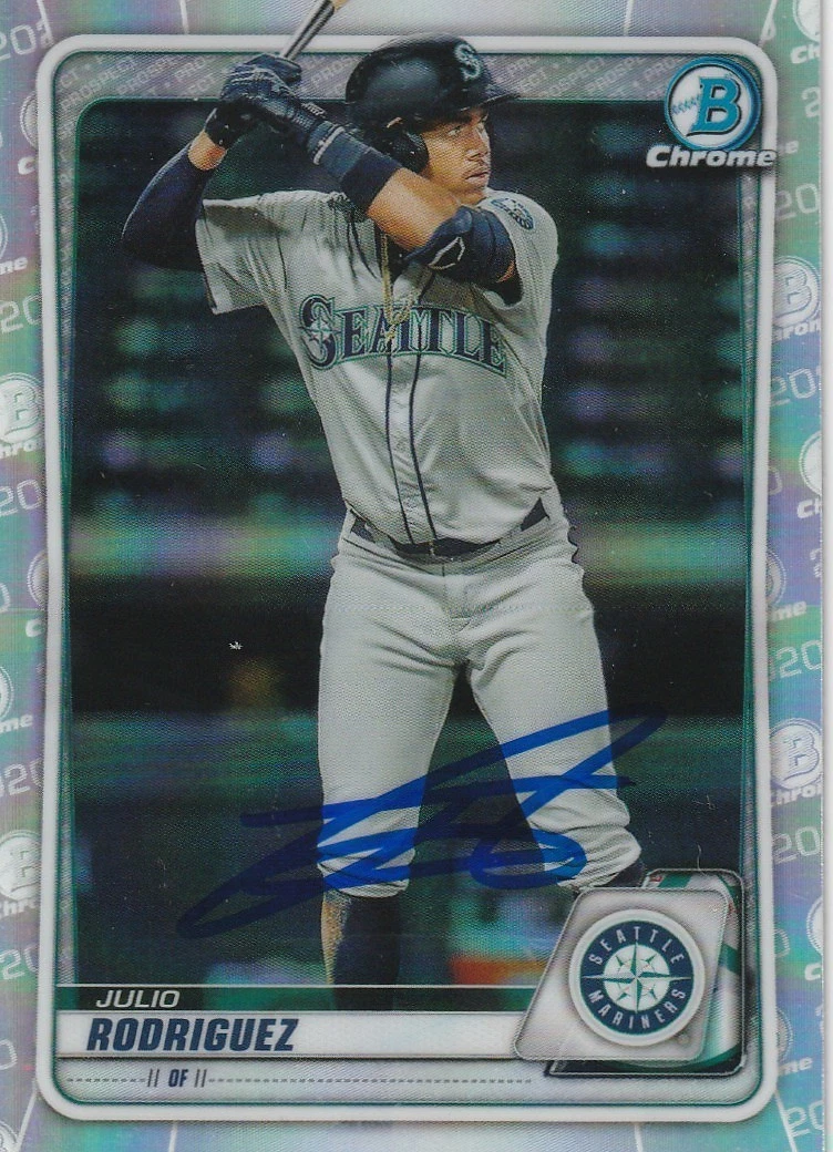 JULIO RODRIGUEZ SEATTLE MARINERS 2020 BOWMAN CHROME SAPPHIRE SIGNED CARD #BD-188