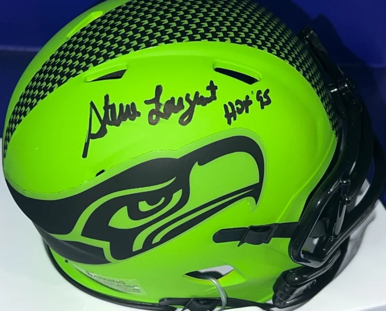 STEVE LARGENT SEATTLE SEAHAWKS HOF 95 BECKETT AUTHENTIC RAVE SIGNED MINI HELMET