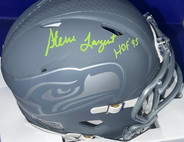 STEVE LARGENT SEATTLE SEAHAWKS HOF 95 BECKETT AUTHENTIC SLATE SIGNED MINI HELMET