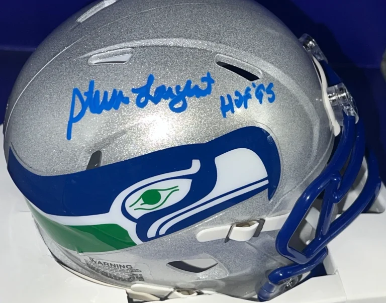 STEVE LARGENT SEATTLE SEAHAWKS HOF 95 BECKETT  THROW BACK SIGNED MINI HELMET