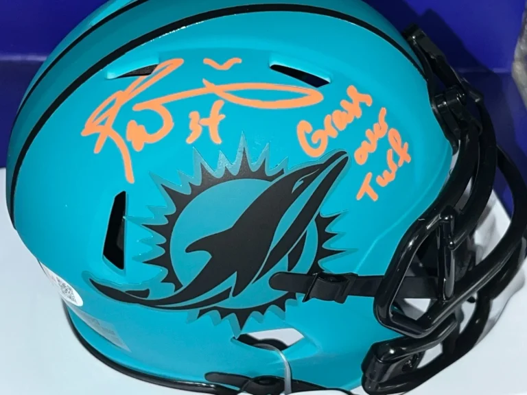 RICKY WILLIAMS MIAMI DOLPHINS GRASS OVER TURF JSA SIGNED RAVE MINI HELMET