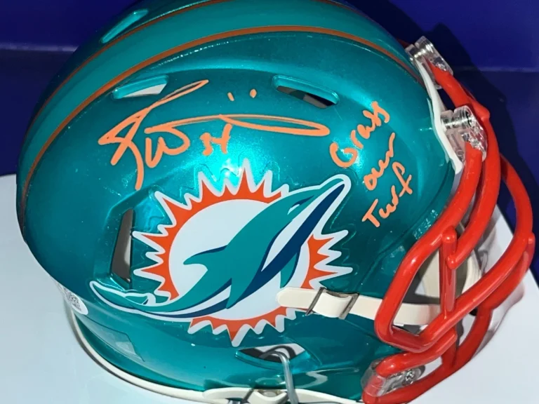 RICKY WILLIAMS MIAMI DOLPHINS GRASS OVER TURF  JSA SIGNED FLASH MINI HELMET