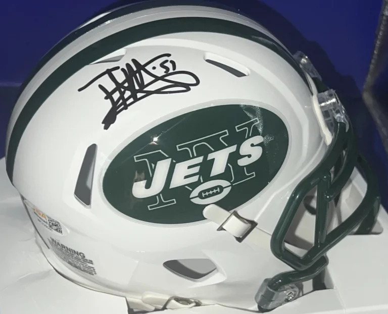 JOHNATHAN VILMA NEW YORK JETS  JSA AUTHENTICATED THROW BACK MINI HELMET