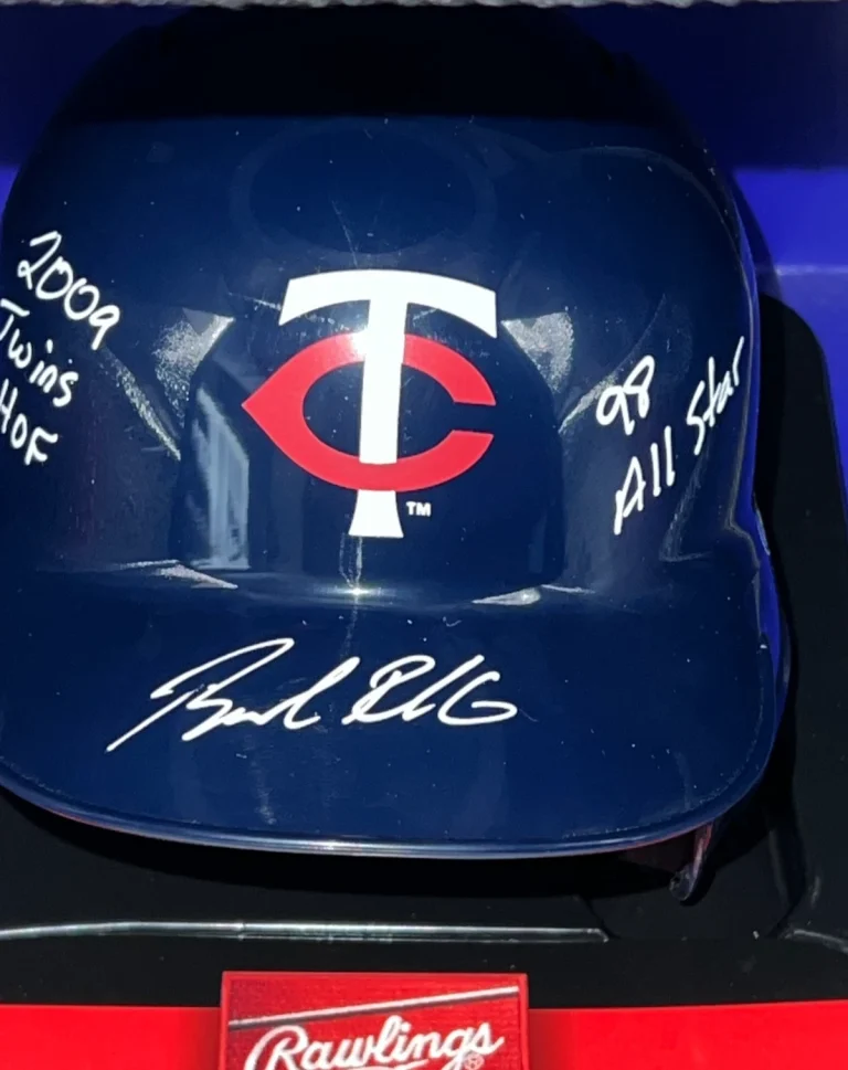 BRAD RADKE MINNESOTA TWINS 2009 TWINS HOF / 98 ALL STAR JSA SIGNED MINI HELMET