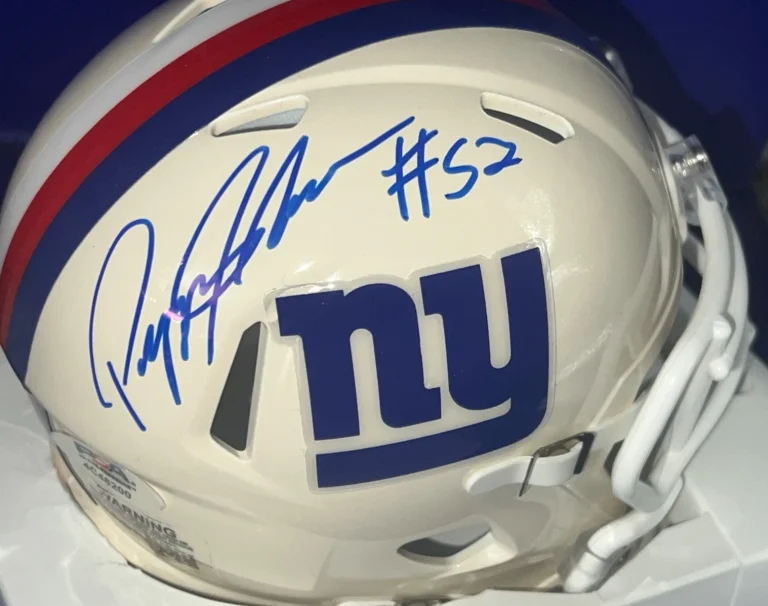 PEPPER JOHNSON NEW YORK GIANTS PSA AUTHENTICATED SIGNED RAVE MINI HELMET