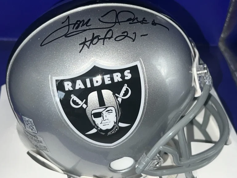 TOM FLORES OAKLAND RAIDERS HOF 21 SIGNED TRI STAR AUTHENTICATED MINI HELMET