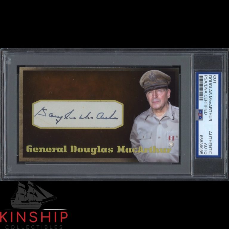 Douglas MacArthur signed Cut 3x5 Custom Card PSA DNA Slab Military Auto C6356