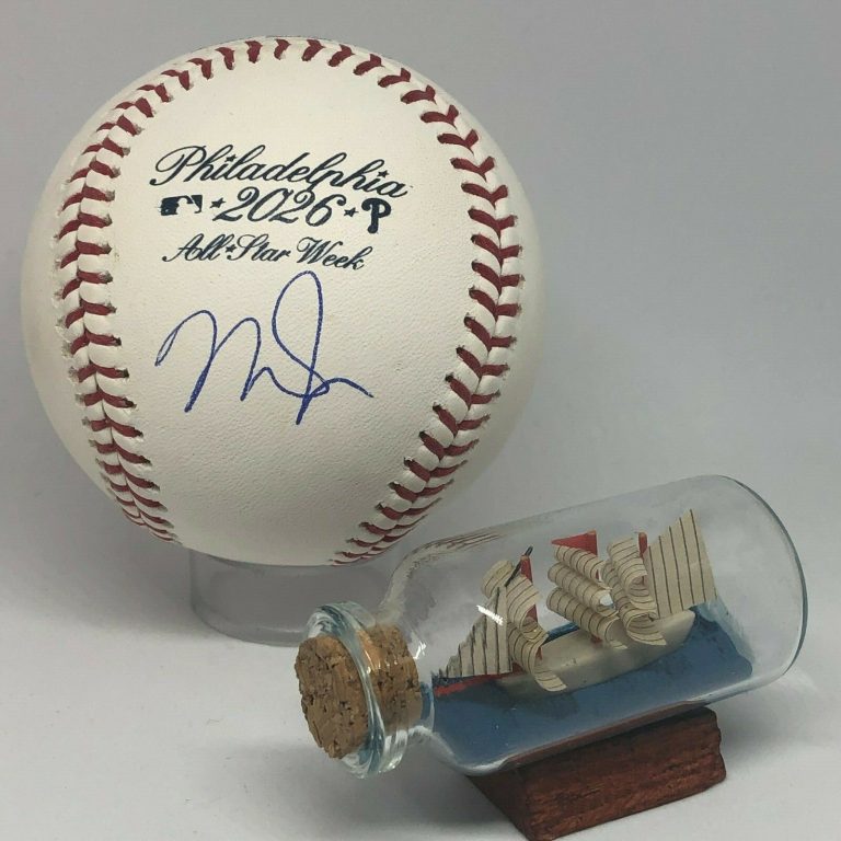 Mike Trout signed Rawlings 2026 All Star Logo Baseball MLB HOLO Rare HOF A1556