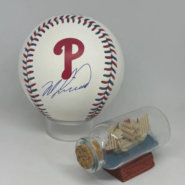 Mike Lieberthal signed Phillies Logo Team Stitch Baseball JSA COA Auto A4566