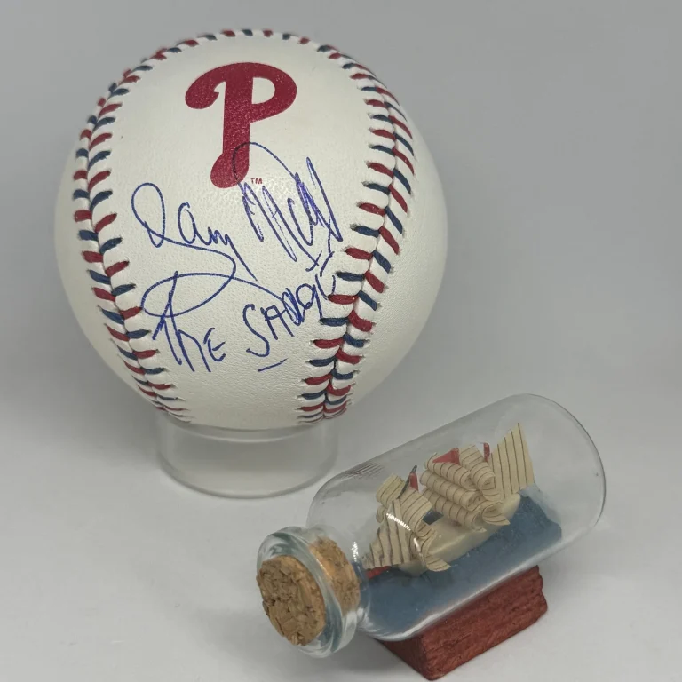 Gary Mathews signed Phillies Logo Team Stitch Baseball JSA COA Auto A4571