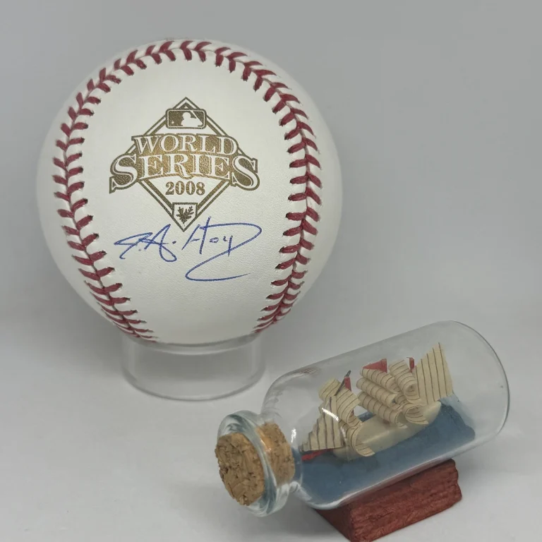 J.A. Happ signed Rawlings 2008 World Series Logo Baseball JSA COA Phillies A4597