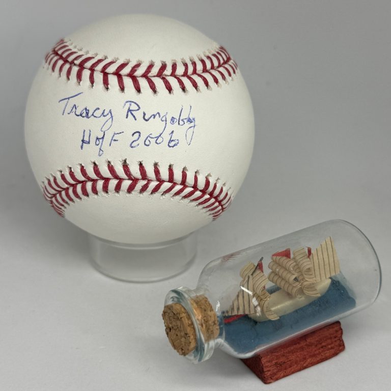 Tracy Ringolsby signed Rawlings Baseball JSA Spink Inscribed HOF Writer A4660