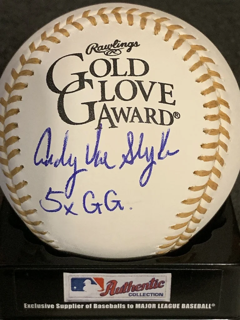 ANDY VAN SLYKE PITTSBURGH PIRATES  5 X GOLD GLOVE SIGNED OML GOLD GLOVE BASEBALL