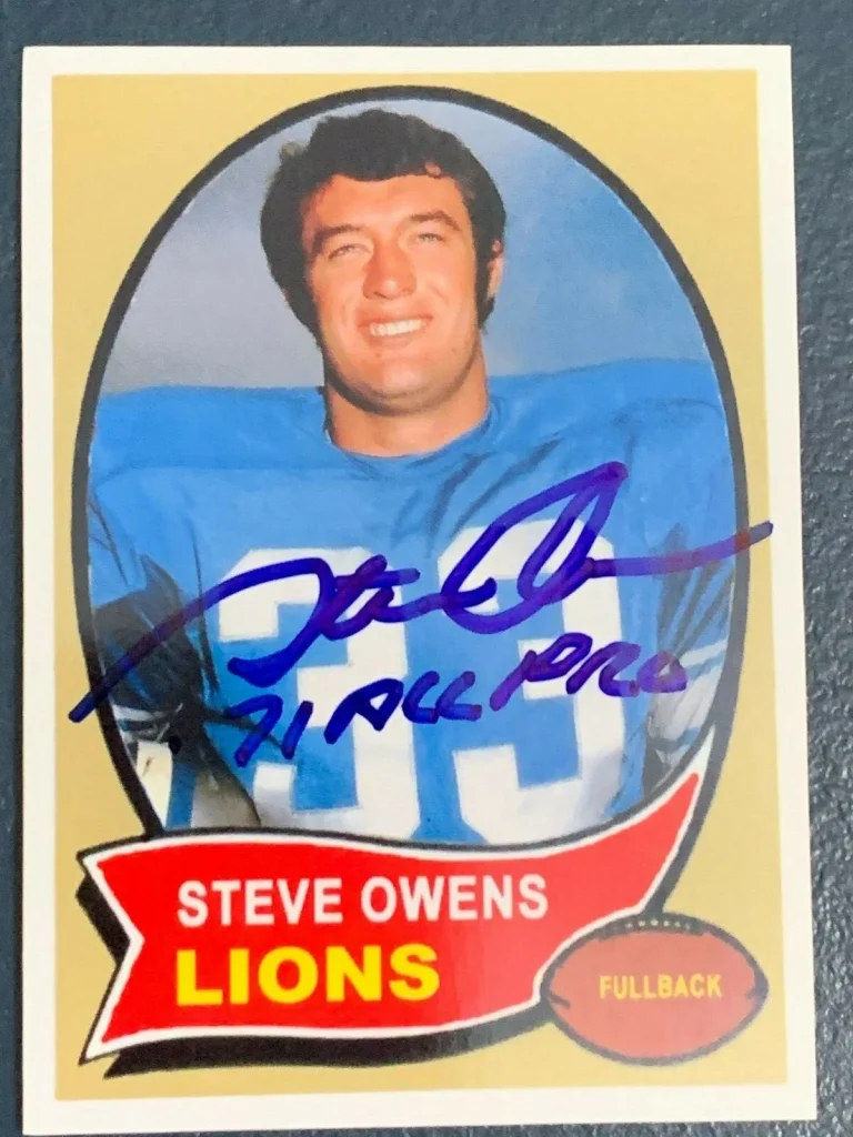 STEVE OWENS  DETROIT LIONS  71 ALL PRO   SIGNED 1970 STYLE CUSTOM CARD
