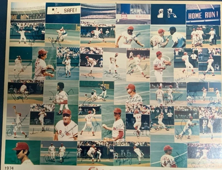 1974 CINCINNATI REDS  COMPLETE TEAM COLLAGE W/ FACSIMILE AUTOGRAPHS