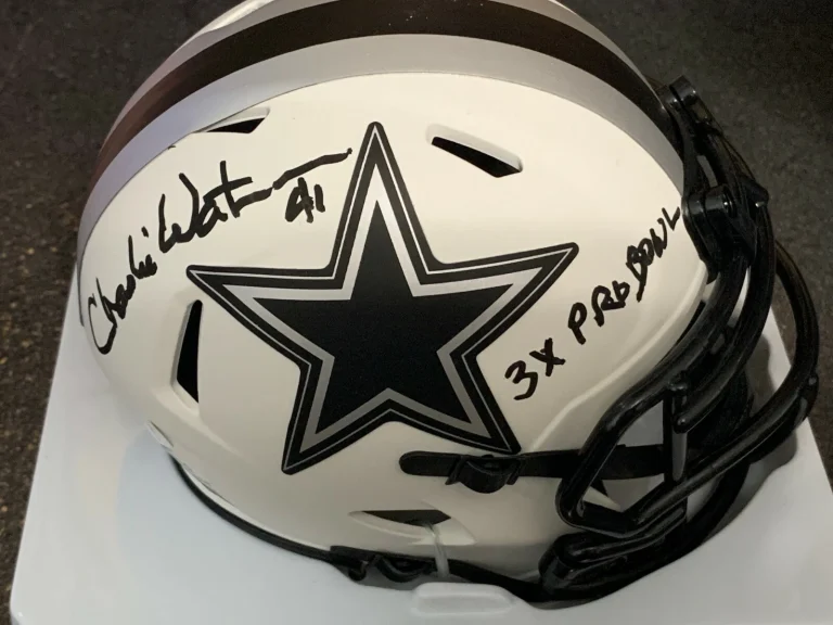 CHARLIE WATERS DALLAS COWBOYS 3 X PRO BOWL LUNAR ECLIPSE  JSA SIGNED MINI HELMET