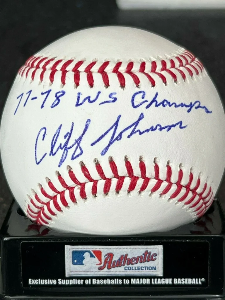 CLIFF JOHNSON  NEW YORK YANKEES  WS CHAMPS 1977-78   SIGNED OML BASEBALL