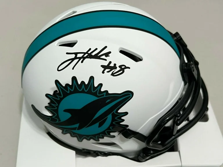 JEVON HOLLAND MIAMI DOLPHINS   BECKETT AUTHENTICATED  LUNAR  SIGNED MINI HELMET