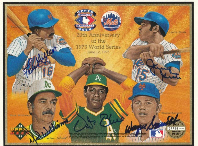 BLUE / MILLAN /WILLIAMS/ GROTE  METS / A'S  SIGNED LIM. EDIT. UPPER DECK SHEET