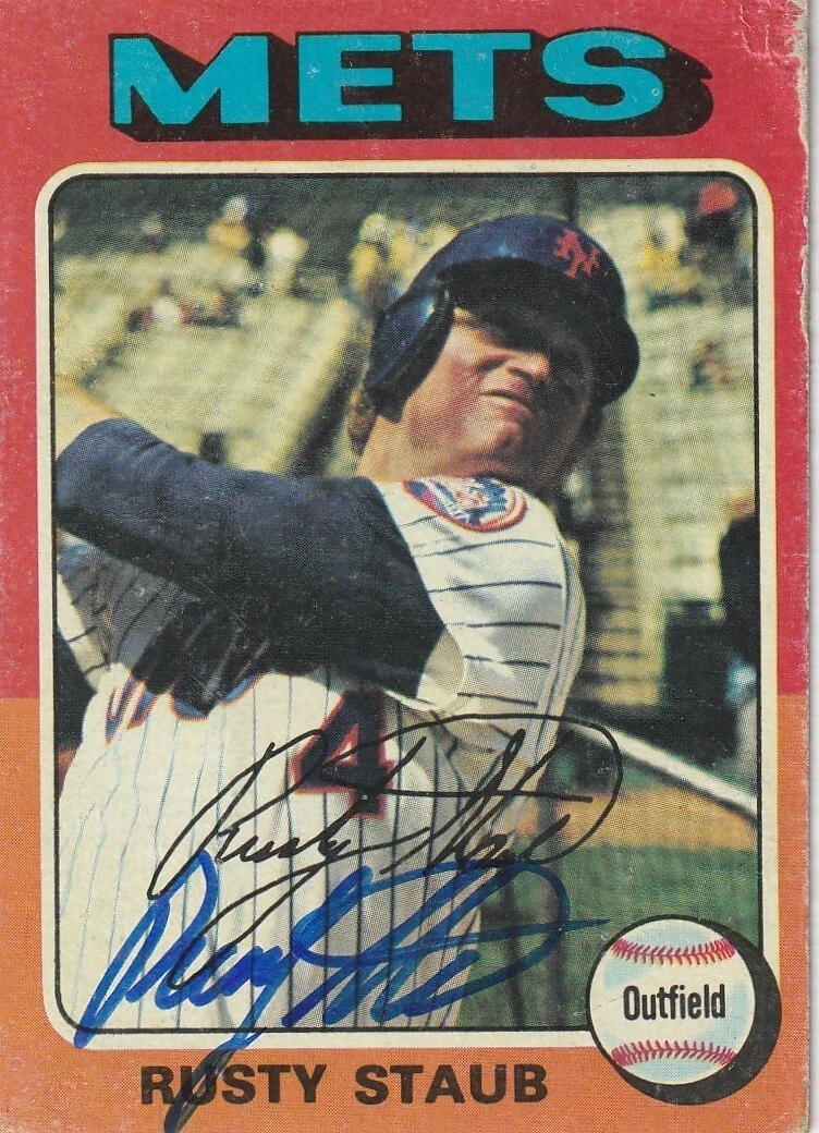 RUSTY STAUB  NEW YORK METS  SIGNED 1975 TOPPS CARD #90
