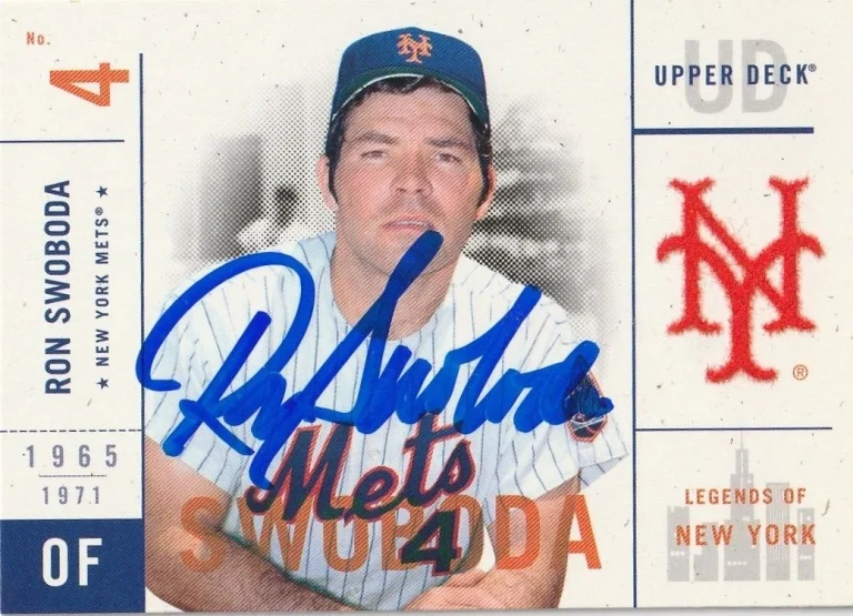 RON SWOBODA NEW YORK METS  SIGNED 2001 UPPER DECK LEGENDS OF NY CARD #76
