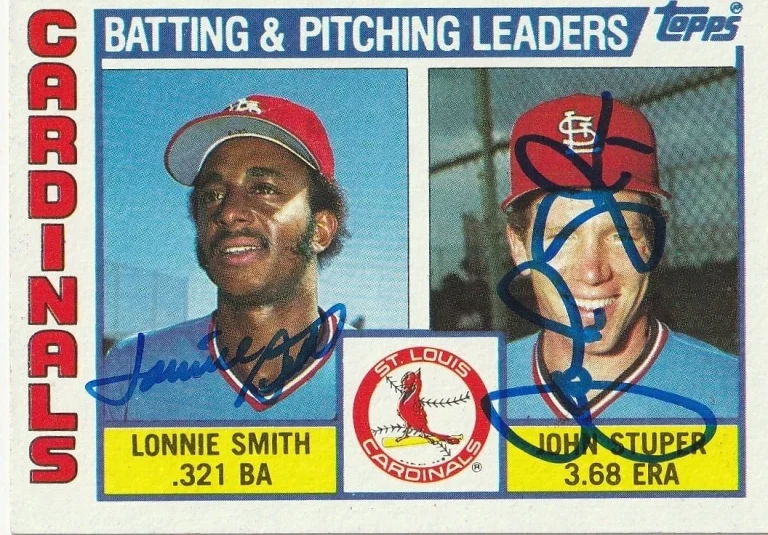 LONNIE SMITH / JOHN STUPER  ST. LOUIS CARDINALS  SIGNED 1984 TOPPS CARD #186